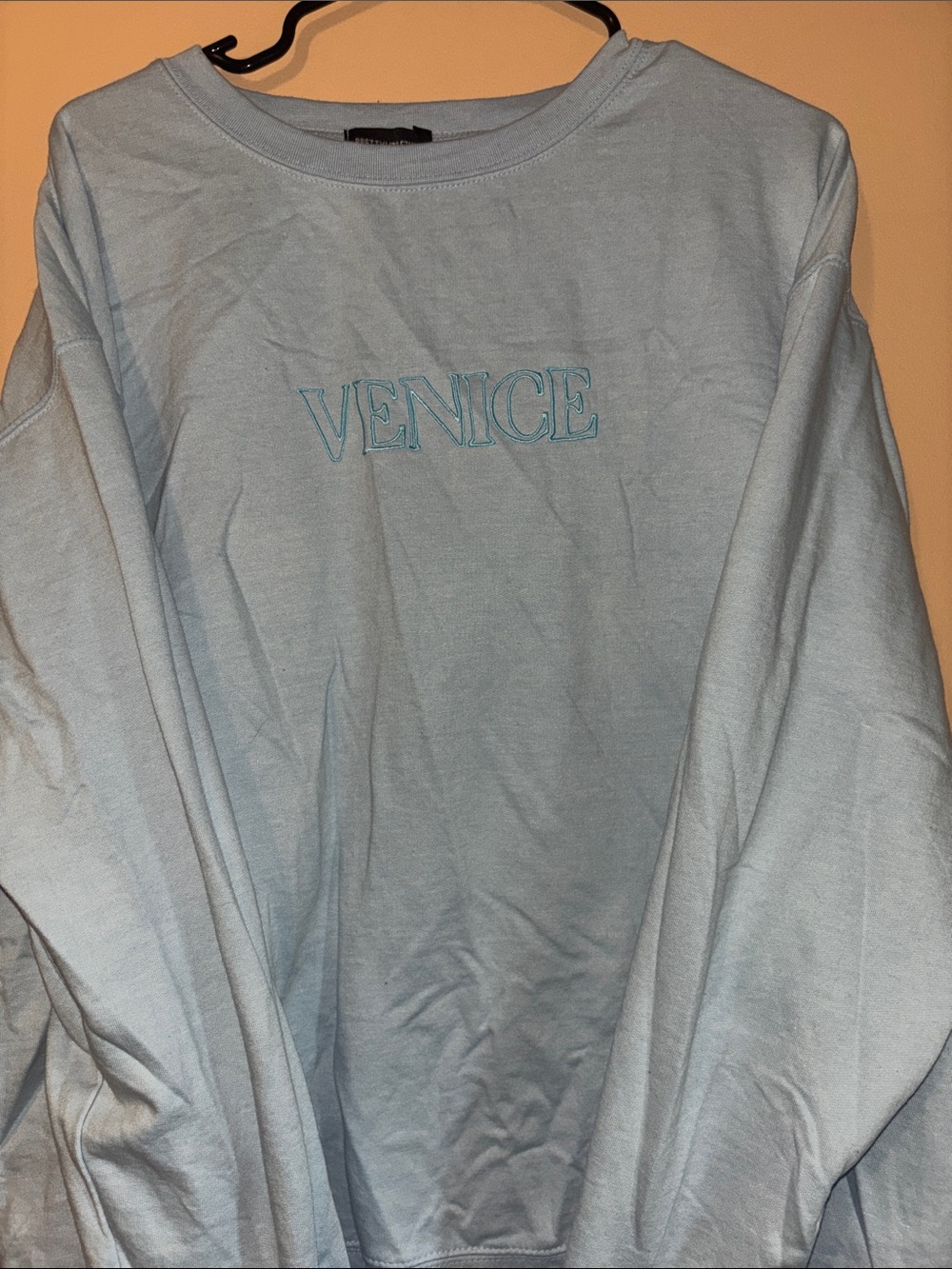PrettyLittleThing Light Blue 'Venice' Embroidered Crew Neck Sweater